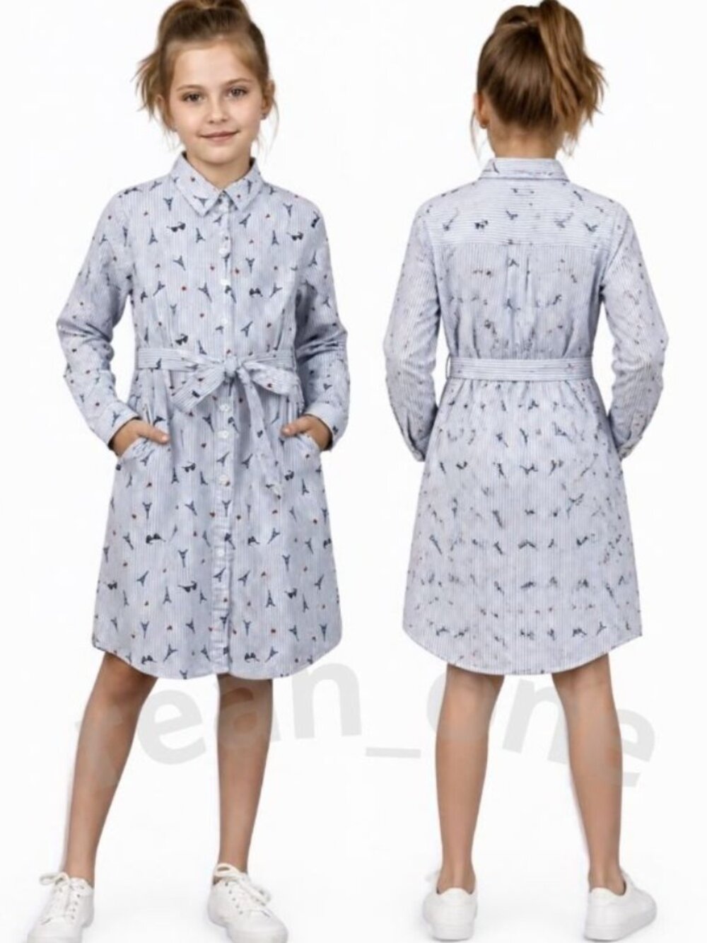 Crown & Ivy Kids White & Light Blue Stripes Long Sleeve Shirt Dress Girls Size 8